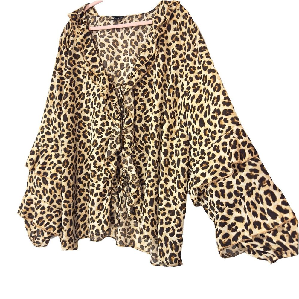 Torrid Women's Georgette Tie Front Ruffle Top Leopard Print Blouse Plus Size 4X